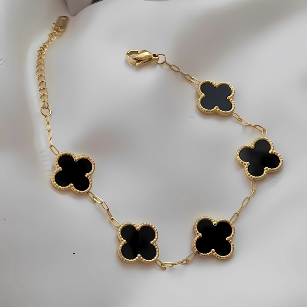 18K gold plated black clover charm bracelet from House of Svarnaa – minimalist daily wear jewellery for office women 