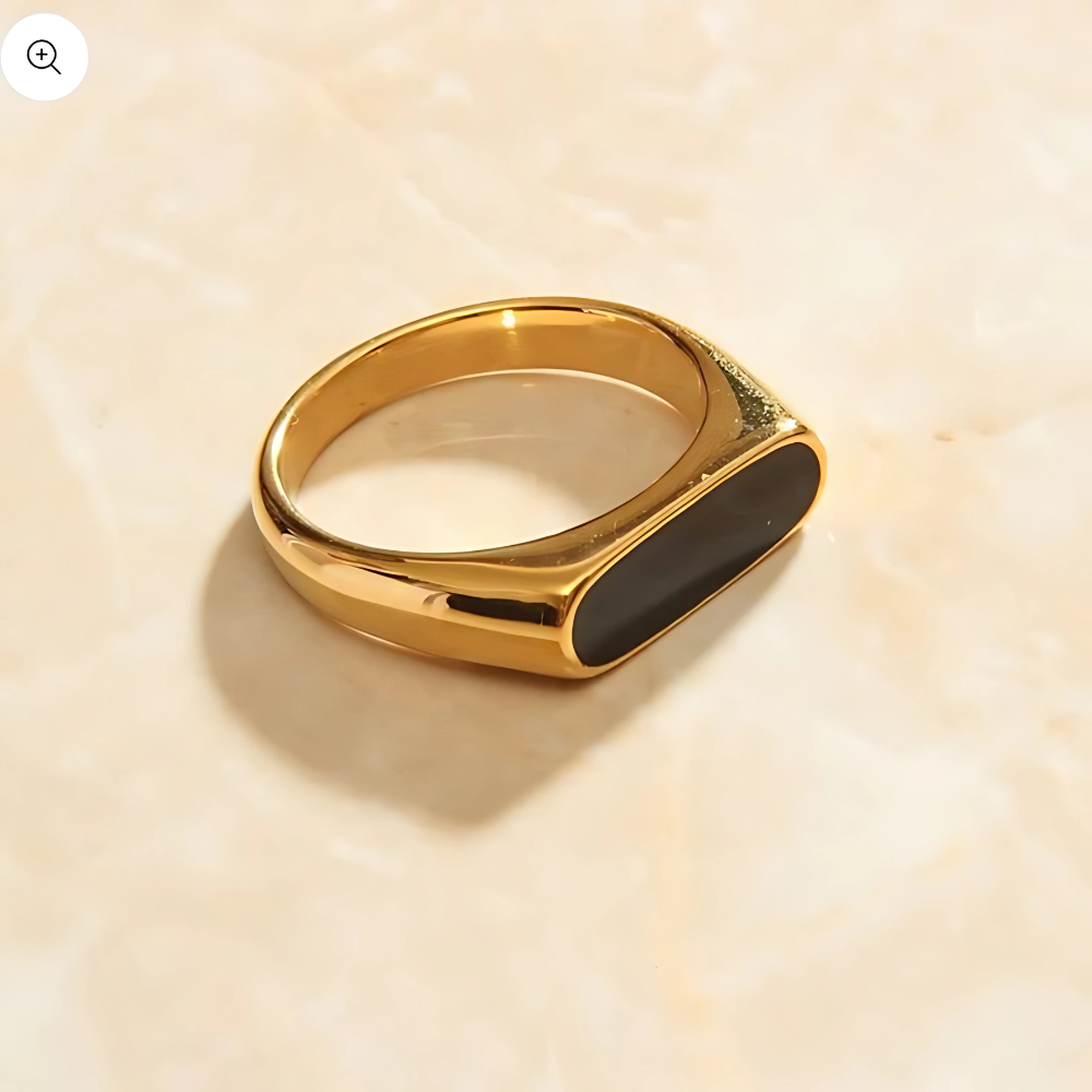 Elegant black enamel signet 18K gold plated Unisex , adjustable and anti-tarnish – perfect for daily wear and office outfits by House of Svarnaa