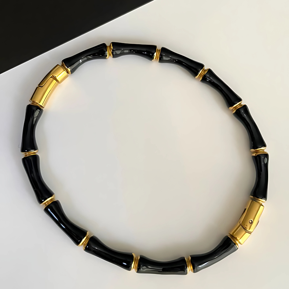 Black & Gold Bamboo Link Bracelet – 18K Gold Plated