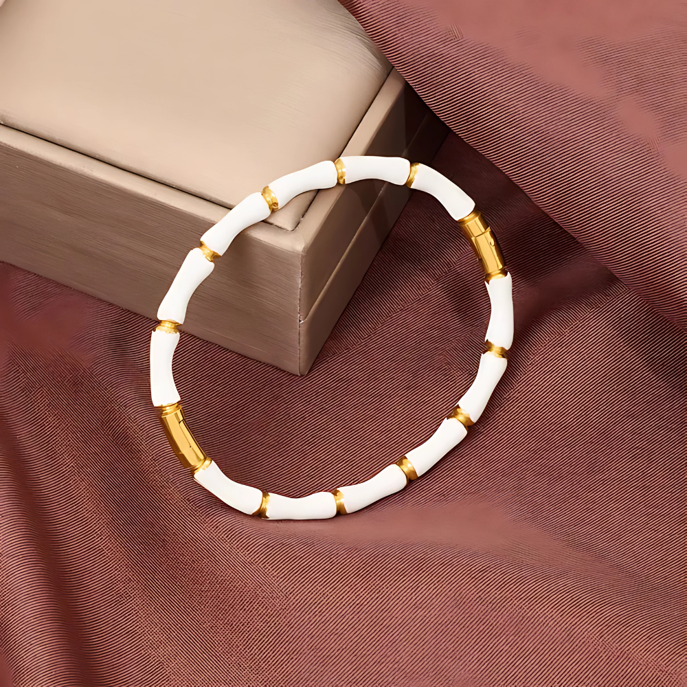Ivory Bamboo Tube Bracelet – 18K Gold Plated Minimal Style