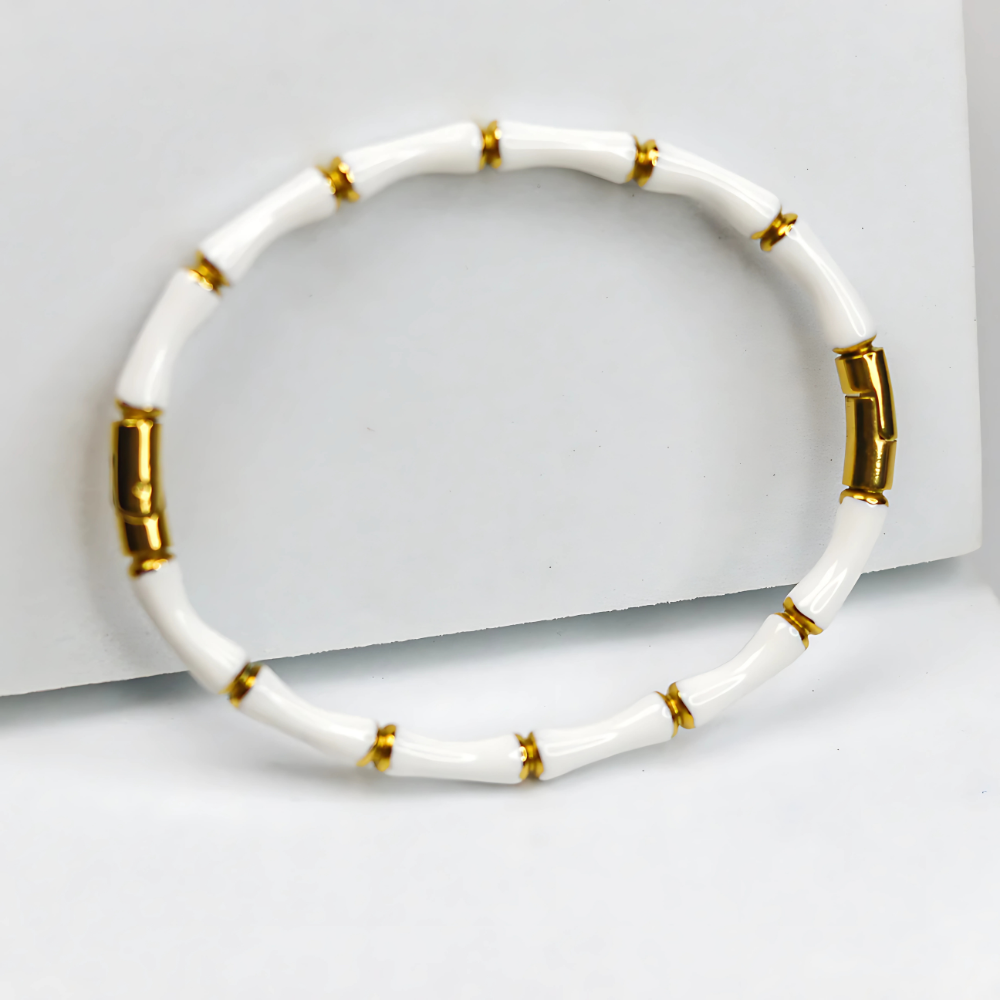 Ivory Bamboo Tube Bracelet – 18K Gold Plated Minimal Style