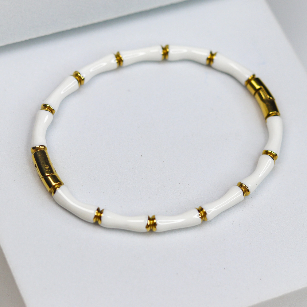 Ivory Bamboo Tube Bracelet – 18K Gold Plated Minimal Style