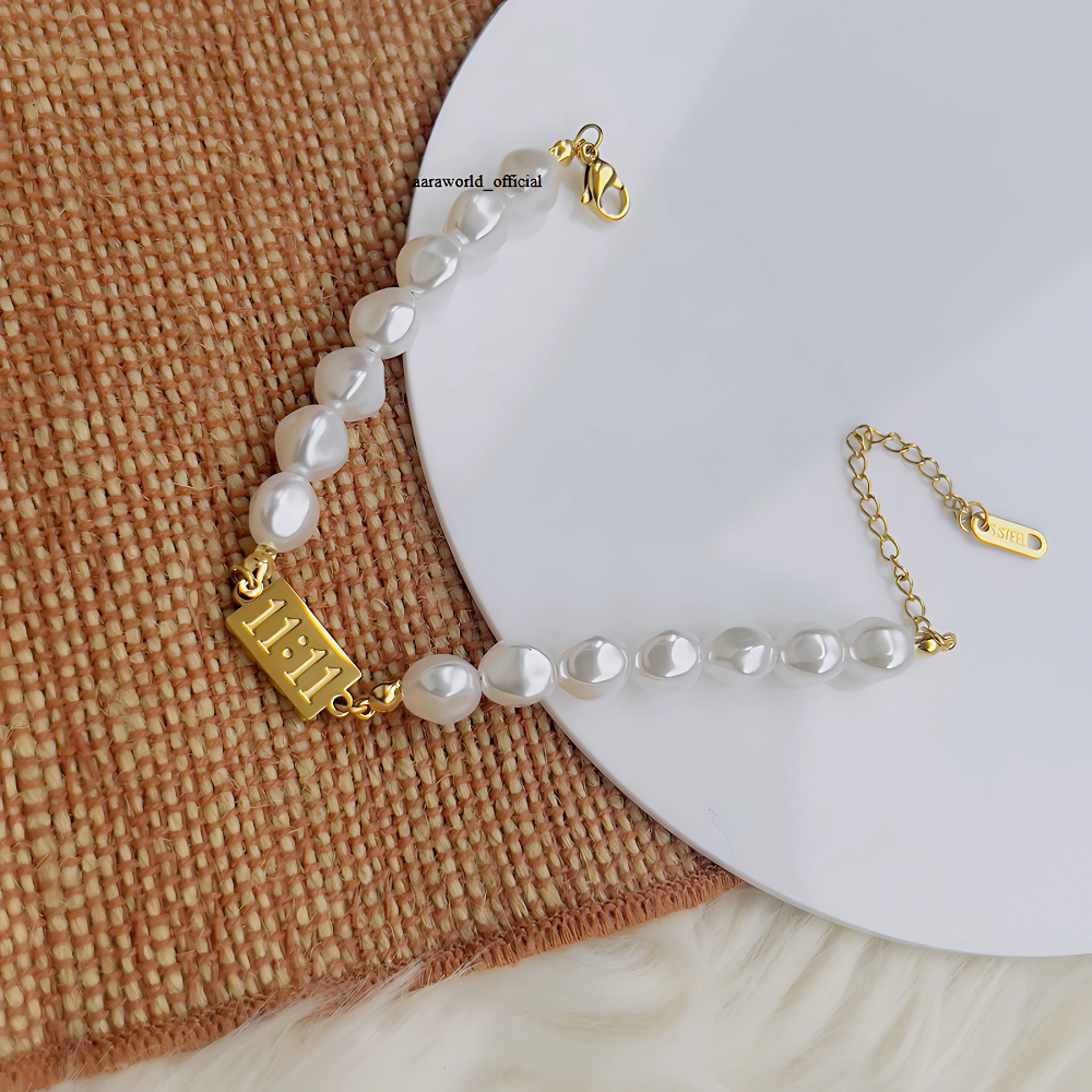 11:11 Charm Twin Pearl Strand Bracelet – House of Svarnaa
