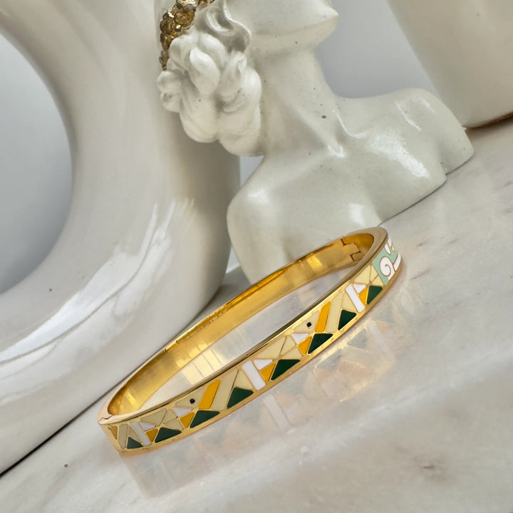 Geometric Enamel Bangle – 18K Gold Plated Statement