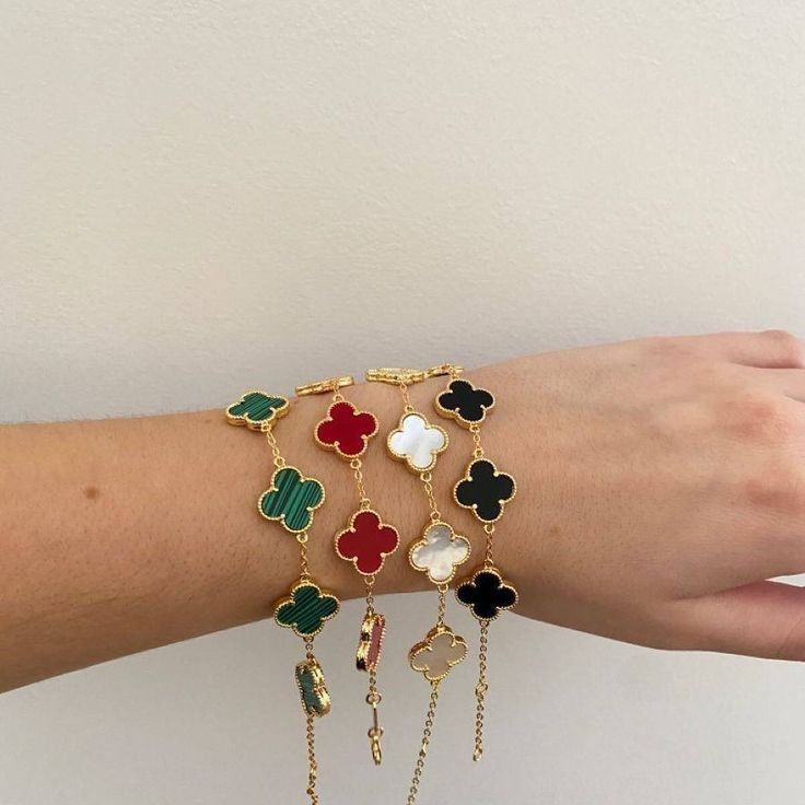 18K gold plated multi coloured clover charm bracelet from House of Svarnaa – minimalist daily wear jewellery for office women 