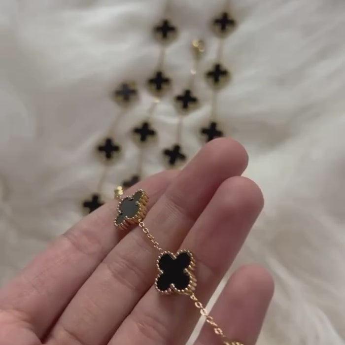 18K gold plated black clover charm bracelet from House of Svarnaa – minimalist daily wear jewellery for office women 