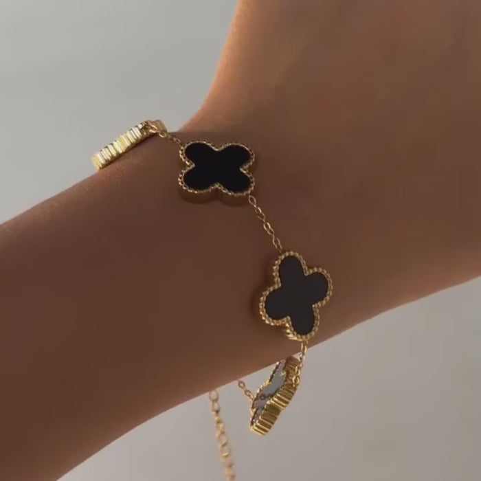 18K gold plated black clover charm bracelet from House of Svarnaa – minimalist daily wear jewellery for office women 