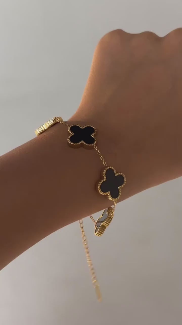 18K gold plated black clover charm bracelet from House of Svarnaa – minimalist daily wear jewellery for office women 